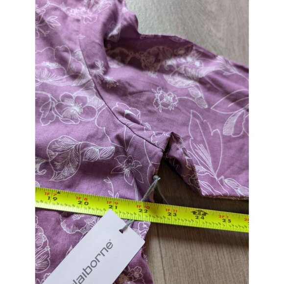 Liz Claiborne Purple Floral Button-Up Blouse L Linen/Cotton Blend Womens Shirt - Picture 9 of 9